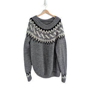 Gray Patterned Women's Crew Neck Sweater